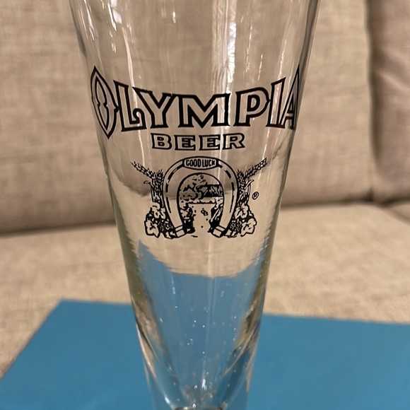 Olympia Beer Glass Stemmed Pilsner Style Black Horseshoe Logo 8 1/2" tall - Picture 2 of 4